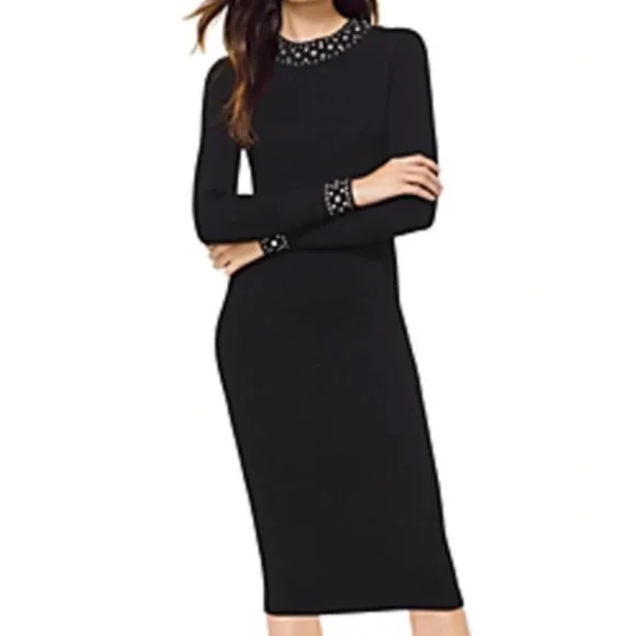 Michael Michael Kors Embellished Stretch-Viscose Dress Black - M Michael Michael Kors Embellished Stretch-Viscose Dress Black - M